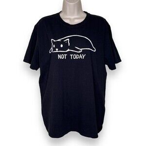 Threadless Not Today Cat Black Cotton T Shirt Crew Neck Short Sleeve Mens Large